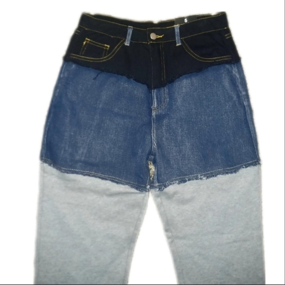 Fashion Nova Denim Colorblock Joggers - Picture 4 of 6